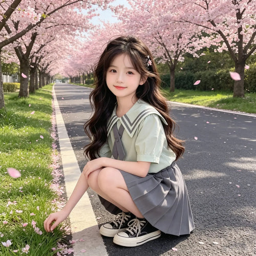 2026 Summer New Arrival Girls JK Uniform Set Sweet Campus Style Pleated Skirt 2Pcs Outfit for Little Middle Kids Cute Preppy Fas